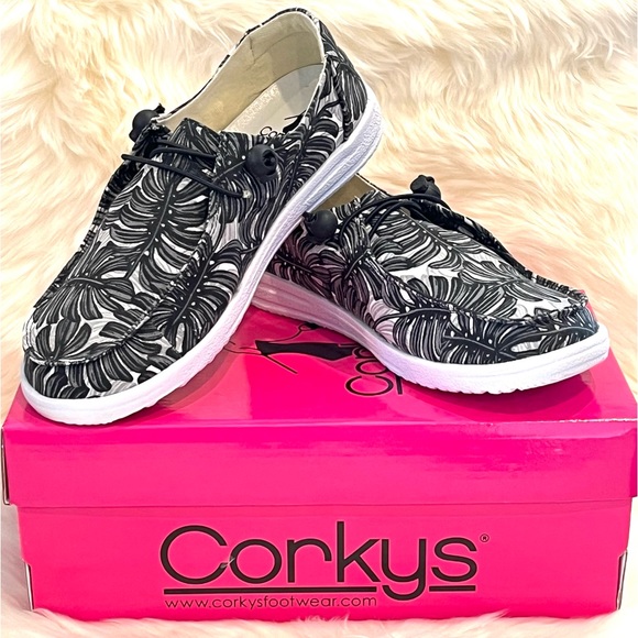 Corkys Shoes Nwtcorkys Kayak Canvas Slip On Sneakerssz 7black Palm